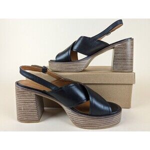 Lucky Brand Delmie Slingback Sandals Womens 9 Black Leather Heels Shoes NWB